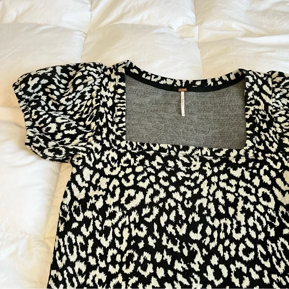 Free people leopard black/ white square neck top medium